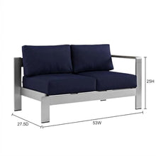 Outdoor Escape Silver Left-Arm Corner Sectional, Outdoor Patio Aluminum Loveseat with Cushions, Weather-Resistant Frame, Modern Design