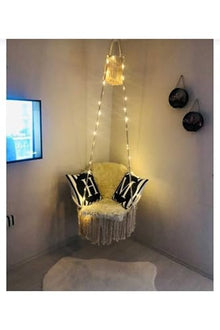Macrame Hammock Swing Chair, Ecru, One Size, Handmade Cotton Rope, 23.6 x 31.5 in Seat/Back, 220.5 lb Capacity, Scandinavian Style, Includes Steel Anchor & Hook