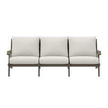 Modway Saratoga Teak Outdoor Patio Sofa in Weathered Gray White – 3 Seater Couch with Weather-Resistant Cushions – Wooden Outdoor Furniture Sofa