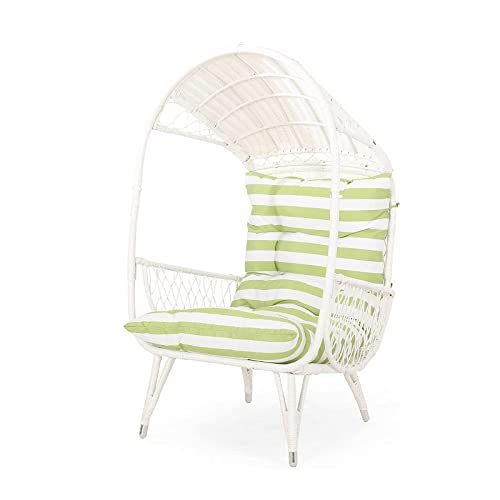 Outdoor Wicker Standing Basket Chair with Cushion for Outdoor Seating with Washable Cushion-Perfect for Balcony Deck and Poolside Furniture Sets Beige (White)