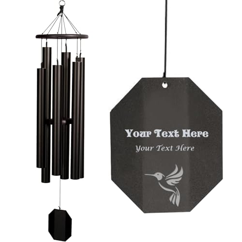Lambright Chimes Aqua Tune Personalized Wind Chime with Engraved Message, 51" Tall, Black - Amish Made in America