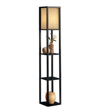 BIOMICE Dimmable Floor Lamp Wooden Floor Lamp with Shelves Modern Standing Light Fabric Lampshade Floor Lamps for Living Room Bedroom Floor Light(A-Black)