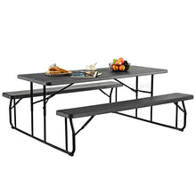 Gardenised Black Outdoor Foldable Woodgrain Picnic Table Set with Metal Frame 6 Ft (QI004269.BK)