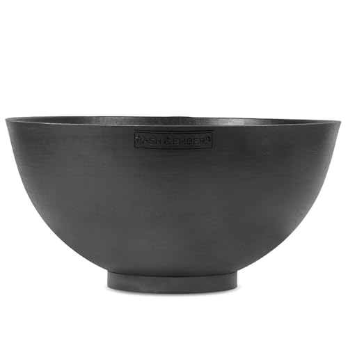 Ash & Ember 36" Hemisphere Fire Pit, Wood Burning Outdoor Fire Bowl, Raw Cast Iron Patina, Half-Sphere Outside Fireplace with Flanged Edge and Stable Base