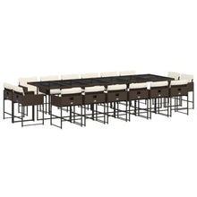 17 Piece Outdoor Dining Set with Cushions, Brown Poly Rattan Patio Furniture Set for Garden Backyard, Foldable Chairs & Tempered Glass Table, Weather-Resistant PE Wicker, Cream White Cushions