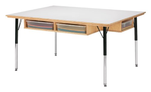 Jonti-Craft Kids Classroom Table with Storage and Clear Bins, Adjustable Height 24-31 Inches, White
