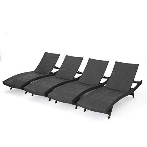 Christopher Knight Home Salem Outdoor Wicker Chaise Lounge Set 4-Pcs Grey