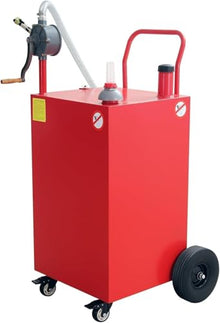 50 Gallon Gas Portable Fuel Caddy with Manual Transfer Pump, Flat-Free Wheels, Gasoline/Diesel Storage Tank and Hose for Car, Truck, Boat, ATV, Lawn Mower,Red.