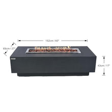 Elementi Granville Dark Grey Fire Pit Outdoor Firepit Set Includes 60” Natural Gas Concrete Firepit Table, Glass Windscreen, Stainless Steel & Canvas Cover, Floor Mat and Beverage Tub