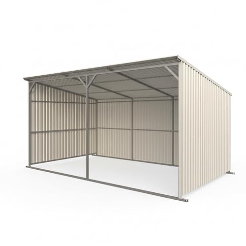 DuraYu 20x12 ft Livestock Metal Shed, Heavy Duty Steel Animal Shelter with Skid Base, Outdoor Farm Storage for Cattle Horses Hay, Cream