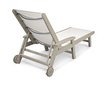 Polywood Coastal Chaise Lounge Sand/White - HDPE Outdoor Pool Lounge Chair - Adjustable Backrest Poolside Patio Furniture - Reclining Sun Lounger