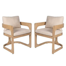 Christopher Knight Home Zeke Outdoor Dining Chairs Set of 2, Acacia Wood Dining Chairs with Water-Resistant Cushions, Patio Side Chairs with U-Shaped Sled Base & Curved Armrests, Beige + Natural