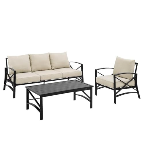 Afuera Living 3-Piece Metal Outdoor Sofa Set, Steel Construction, Oil Rubbed Bronze Finish, Oatmeal Cushions, Includes Sofa, Chair, Coffee Table, Weatherproof Material, Seating for 4, Patio