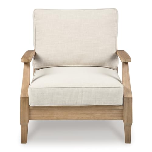 Signature Design by Ashley Carter Hall Outdoor Eucalyptus Patio Lounge Chair with Cushion Linen