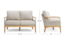 Winston August Loveseat Natural Teak Wood Driftwood Grid Weave Sunbrella Cast Ash