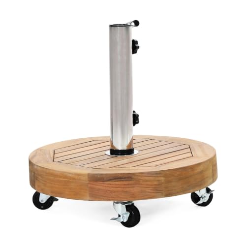 OROTLECT Heavy Umbrella Base With Wood, Stainless Steel Tube And Concrete, 1.57/1.77 Inch Pole Compatible, Look 30 Lbs Stand, Tube, 17.67" X 16.87