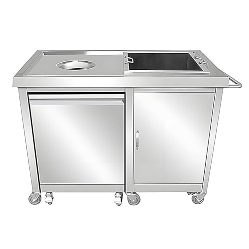 JOSOGO Kitchen Single Trash Drawer,Stainless Steel Dish Return Cart Organizer with Large Space Storage,Pull Out,with Wheel and Handle,for Island Patio Grill Station(80x60cm)