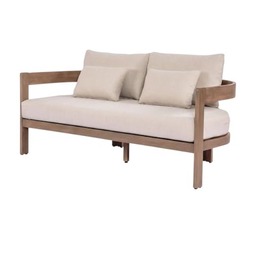 Outdoor Escape Beige Fabric Upholstered 65-Inch Outdoor Patio Loveseat, Cushioned Seat, Contemporary Style, Durable Construction for Outdoor Living