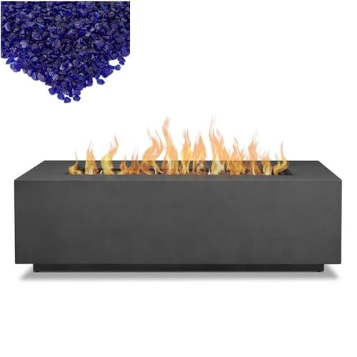 Home Square 2-Piece Set with Large Fire Table Fire Glass in Slate/Cobalt Blue