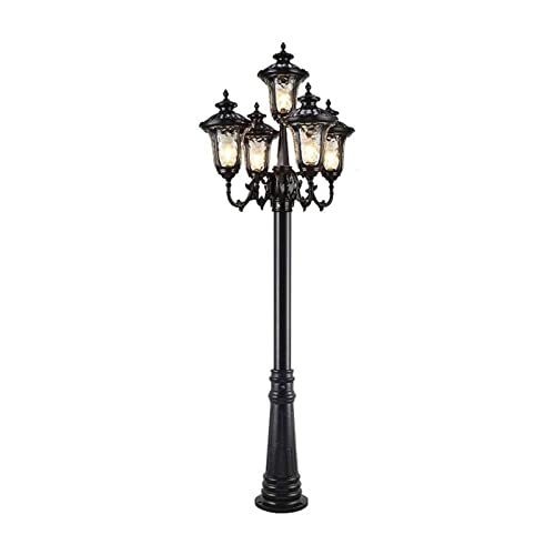 5-Lights Vintage Post Lights Retro Exterior Waterproof Pillar Lamp Aluminum Landscape Street Light Backyard Patio Park Garden Lawn Pathway Driveway Pole Column Lamp ( Color : Black , Size : 270cm )