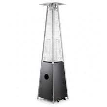 40,000 BTU Steel Portable Propane Outdoor Patio Heater with Glass Flame Tube – Square Pyramid Black Freestanding Design with Wheels & Easy Ignition – Ideal for Deck, Patio, Poolside, Events
