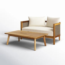 Merax 5-Piece Outdoor Acacia Wood Wicker Conversation Set Beige