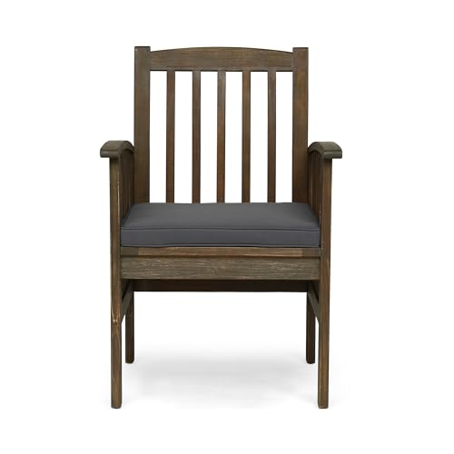 Christopher Knight Home Casa Outdoor Acacia Wood 5 Piece Dining Set with Round Table and Cushions Gray + Dark Gray