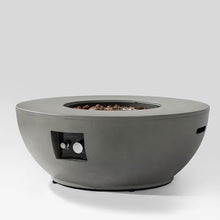 36" Propane Gas Fire Pit Table, 50,000 BTU Round Outdoor Concrete Fire Pit with Lava Rocks & Tabletop Cover for Patio, Deck, Garden & Backyard – Gray with White Accents