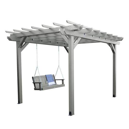 highwood Made in the USA Bodhi 10’ x 10’ Pergola with 5’ Lehigh Porch Swing, Coastal Teak