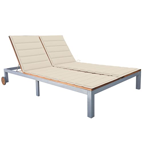 WANGKENSU Sun Lounger with Cushion,Outdoor Chaise Lounge Chairs for Outside, Patio Lounger Pool, Adjustable Recliner Chair for Beach, Backyard,Lawn,Solid Acacia Wood and Galvanized Steel (C