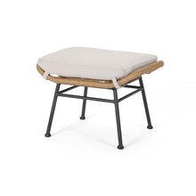 Benzara Margo Outdoor Ottoman Set of 2 24 Inch Iron Beige Brown Black