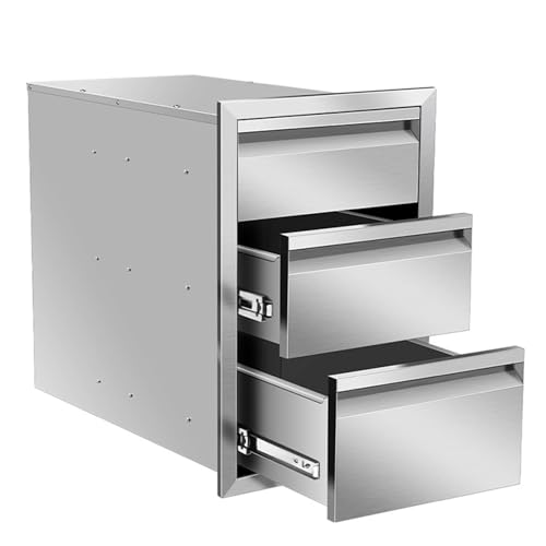 TBLOTYD Stainless Steel Outdoor Kitchen Drawers - Wall Mount BBQ 3-Tier Storage with Handle Ideal for Grill Stations,35.5 Wx53.3 Hx58.4 D Cm