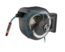Gardena Wall-Mounted Hose Box Rollup M/L (White) 25 m: Automatic Hose Reel for Medium-Sized to Large Gardens, Includes 25 m Gardena Hose & Mounting Kit