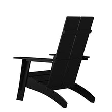 BizChair Set of 4 Modern 2-Slat Back Adirondack Chairs - Black All-Weather Poly Resin Lounge Chairs
