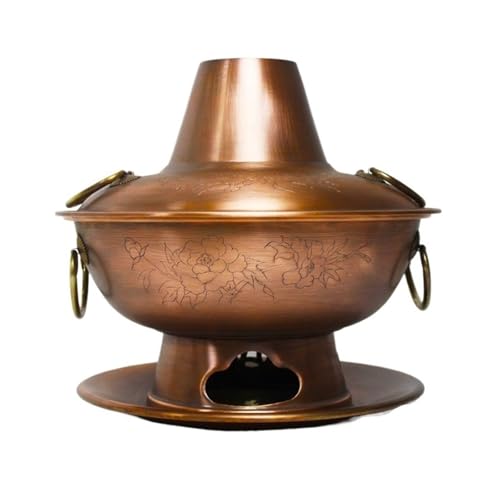 EliteBloom Handmade Charcoal Copper Hot Pot - 38Cm Shabu-Shabu Cookware, Thick Durable Design for Household Use, Authentic Japanese Style Hotpot, Perfect for Family Gatherings,Copper-32cm