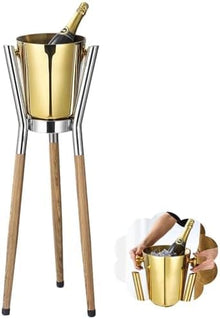 Eoweiot Free Standing Wine Cooler Bucket Stand, 84cm Stainless Steel Champagne Holder with Removable Tub,for KTV BBQ Restaurant Outdoor (D)