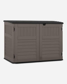 Suncast 5.9 ft. x 3.7 ft Horizontal Stow-Away Storage Shed - Natural Wood-Like Outdoor Storage for Trash Cans and Yard Tools - All-Weather Resin, Hinged Lid, Reinforced Floor - Made in the USA