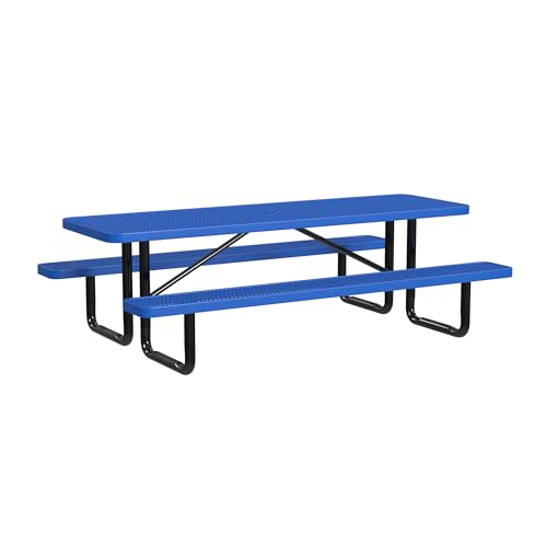 Leisure Craft 8' Rectangle Metal Picnic Table with Bench for 8, Made in USA