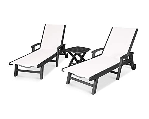 Polywood® Coastal 3-Piece Wheeled Chaise Set in Black/White Sling