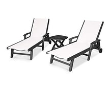 Polywood® Coastal 3-Piece Wheeled Chaise Set in Black/White Sling