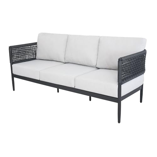 IC INTERNATIONAL CONCEPTS, Outdoor Woven Abaca Rope 3 Seater Patio Sofa with Cushions, Powder Coated Aluminium Frame, 74" W x 31" D x 28" H, 350 Lbs Wt. Capacity, Fully Assembled, Charcoal