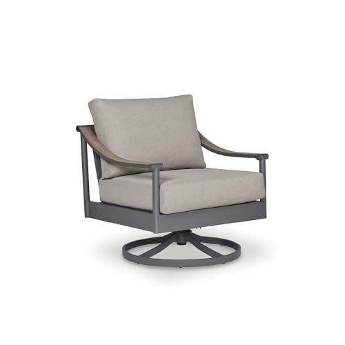 Signature Design by Ashley North Island Outdoor Rocking Chair, 360‑Degree Swivel Lounge Seating with Powder‑Coated Aluminum Frame and UV‑Resistant Nuvella® Fabric for Patio or Porch, Gray