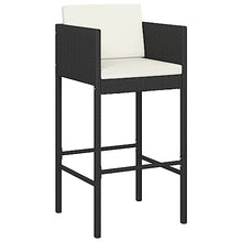 KUPTYERFG 5-Piece Garden Bar Set, Black and Cream White PE Rattan Patio Dining Table and Stools with Cushions, Powder-Coated Steel Frame for Backyard, Balcony and Terrace