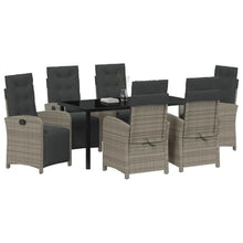 LKJVFCPW 7 Piece Garden Dining Set, Outdoor Patio Furniture with 6 Chairs and Table, Grey Poly Rattan with Cushions for Backyard, Deck, and Lawn Dining