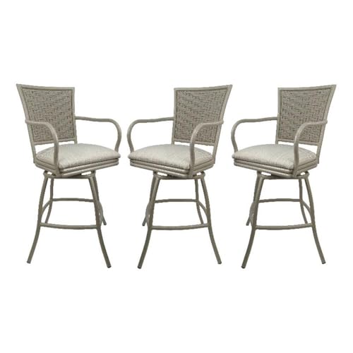 Tobias Designs Inc. Set of 3 Erin - Outdoor Indoor 34" Swivel Bar Stool - Valley Linen on Beige