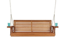 Amish Casual Heavy Duty 700 Lb Capacity Porch Swing with Cup Holders (5 Foot, Cedar Stain) – Wooden Outdoor Roll Back Swing with Hanging Chains – Amish Made in the USA