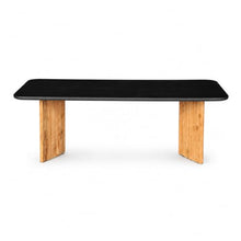 Modern Indoor/Outdoor Matte Black 86.6" Rectangular Poly-Fiber Dining Table with Acacia Wood Legs