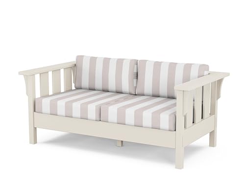 Martha Stewart by POLYWOOD® Acadia Deep Seating Loveseat in Sand/Cabana Stripe Dune Burlap