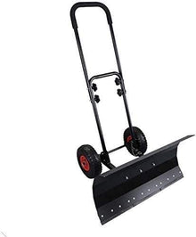 Snow Shovel Wheeled Snow Shovel Pusher|Metal Rolling Snow Removal Tool with Height Adjustable Handle for Driveway Pavement Clearing Snow Pusher