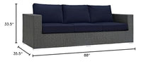 Modway Sojourn Wicker Rattan Outdoor Patio Sunbrella Fabric Sofa in Canvas Navy